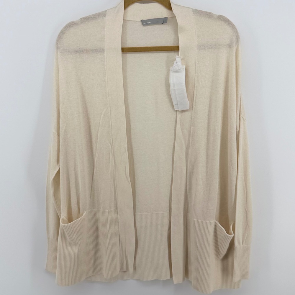 Vince Silk Cashmere Open Front Cardigan Sweater‎ Ivory NWT Small Lightweight
